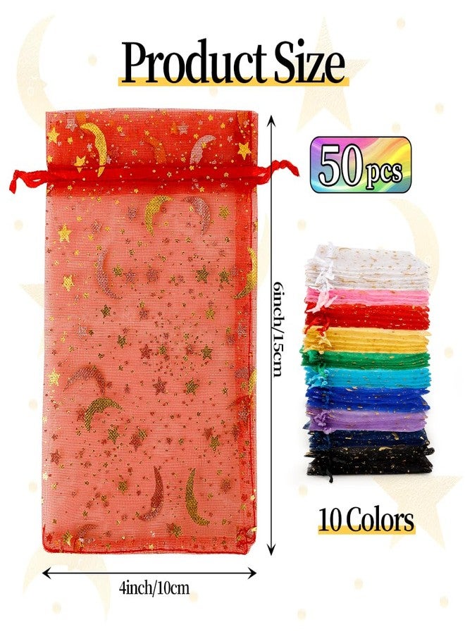 KQNBI Moon Star Organza Bags 4x6 Small Mesh Bag Drawstring 50 Pcs Mesh Gift Bags Drawstring Pouch Jewelry Pouches Bulk Wedding Favor Bag Gift Pouch for Candy Make up Soaps Birthday Festival Party Supplies - Image 3